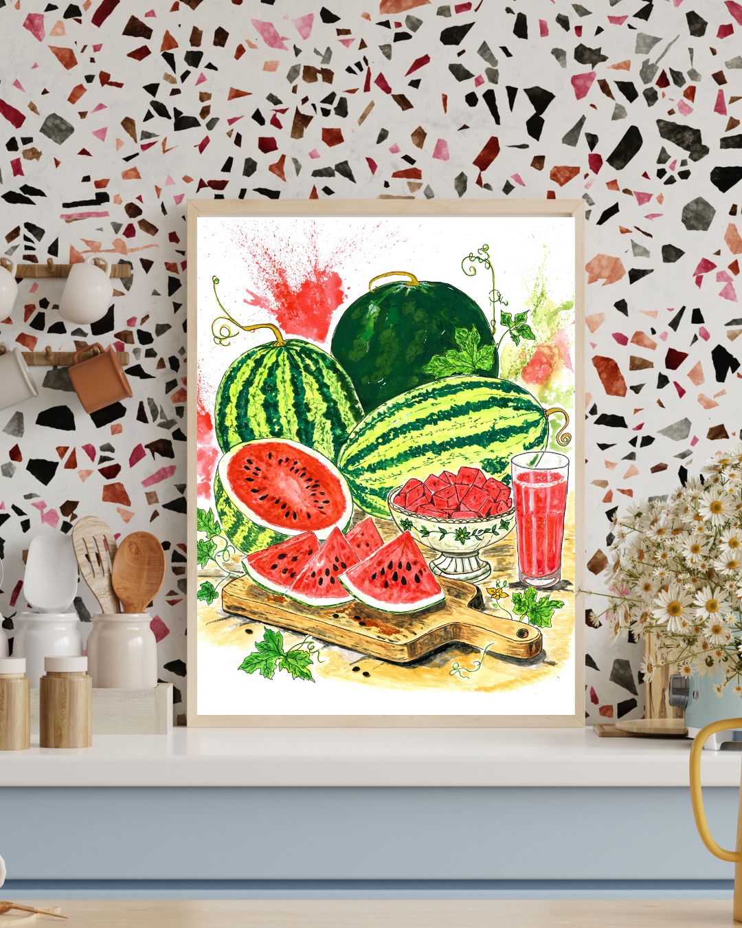 Watermelon Original Painting – Hand-Painted Gouache Still Life