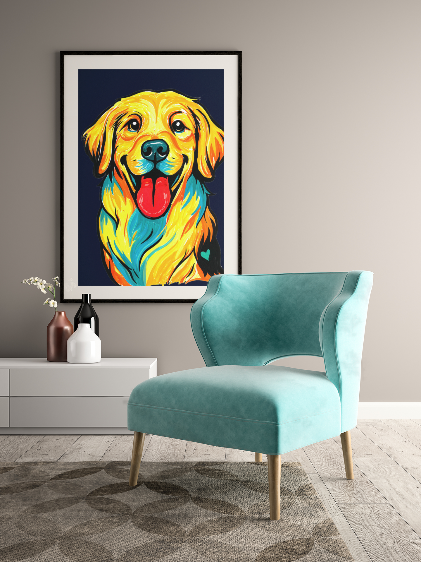 Kunstdruck Goldener Retriever | Kühnes Hundeporträt Wandkunst | LenyV Artelier