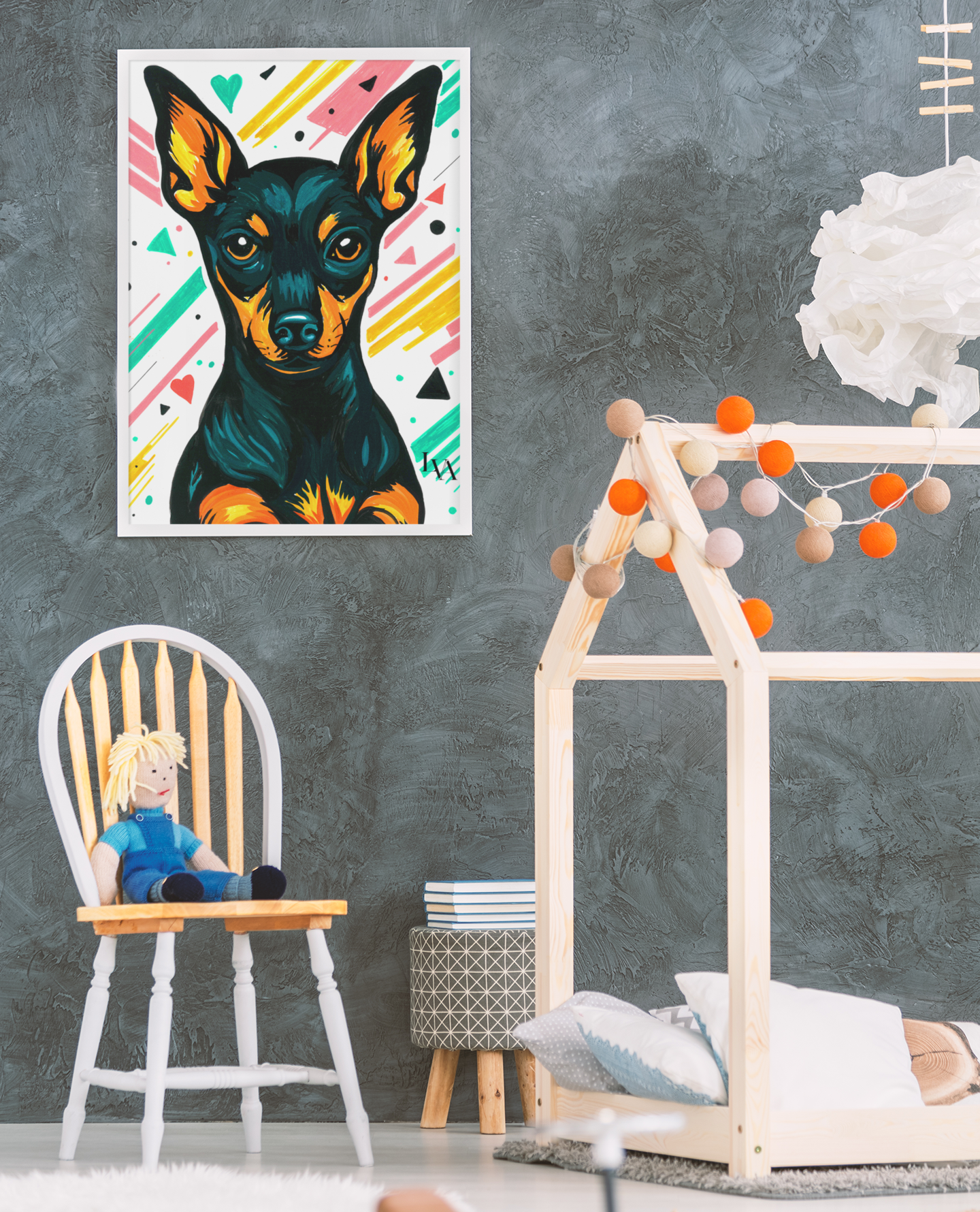 Miniatur Pinscher Kunstdruck | Mutiges Hundeporträt Wandkunst | LenyV Artelier