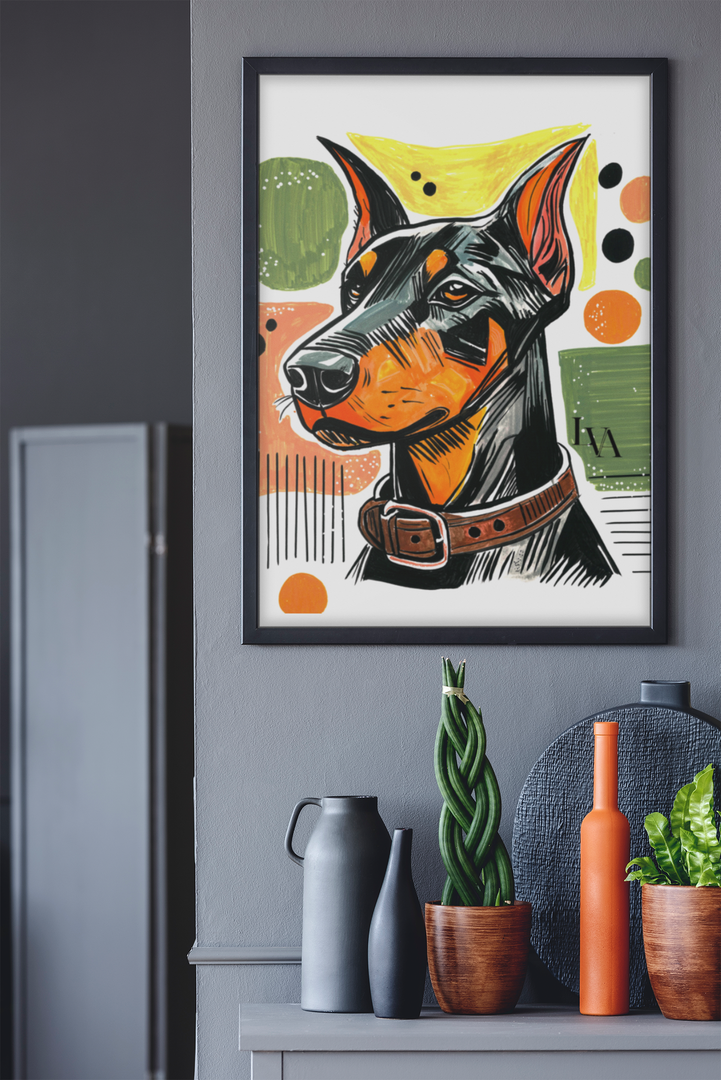 Dobermann Kunstdruck | Mutiges Hundeportrait Wandkunst | LenyV Artelier