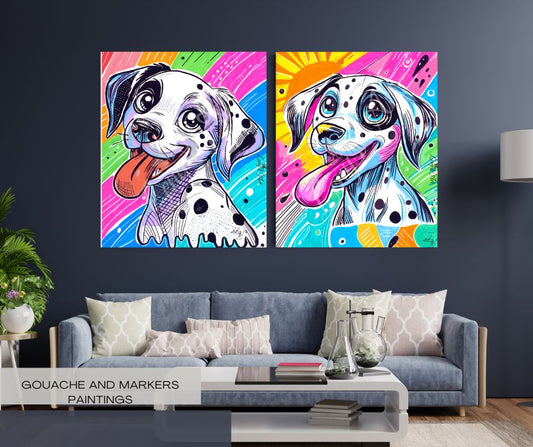 Ensemble de 2 toiles Dalmatien | Décoration murale chien audacieuse | LenyV Artelier