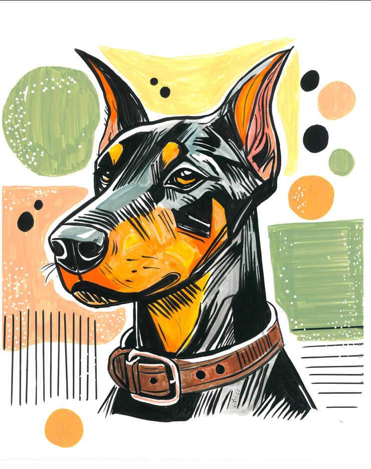 Doberman Original Painting "Hugo" – Hand-Painted Gouache