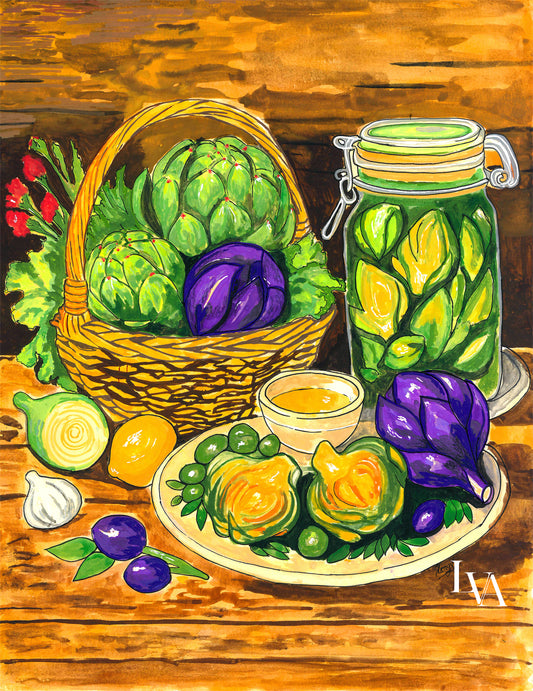 Nature morte aux artichauts méditerranéens — Peinture originale
