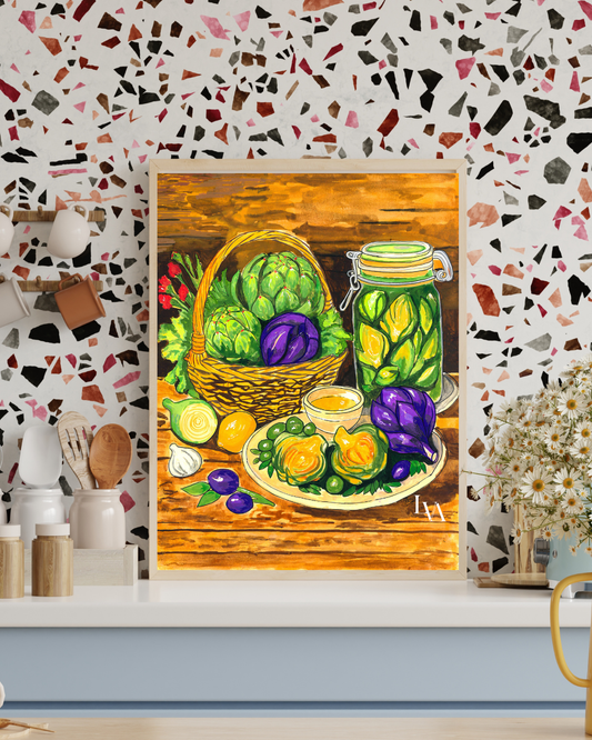 Mediterranean Artichoke Still Life Art Print | LenyV Artelier