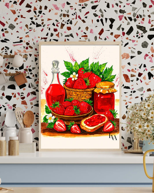 Strawberry Harvest Still Life Art Print | LenyV Artelier