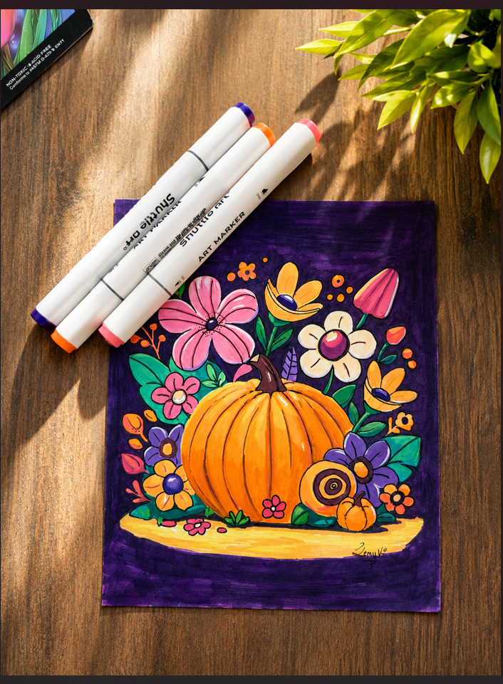 Autumn Blessings – Pumpkin Floral Art Poster | Seasonal Wall Decor | LenyV Artelier