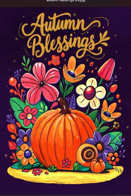 Autumn Blessings – Pumpkin Floral Art Poster | Seasonal Wall Decor | LenyV Artelier