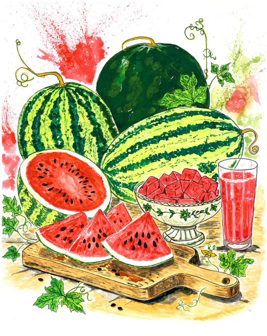 Watermelon Original Painting – Hand-Painted Gouache Still Life