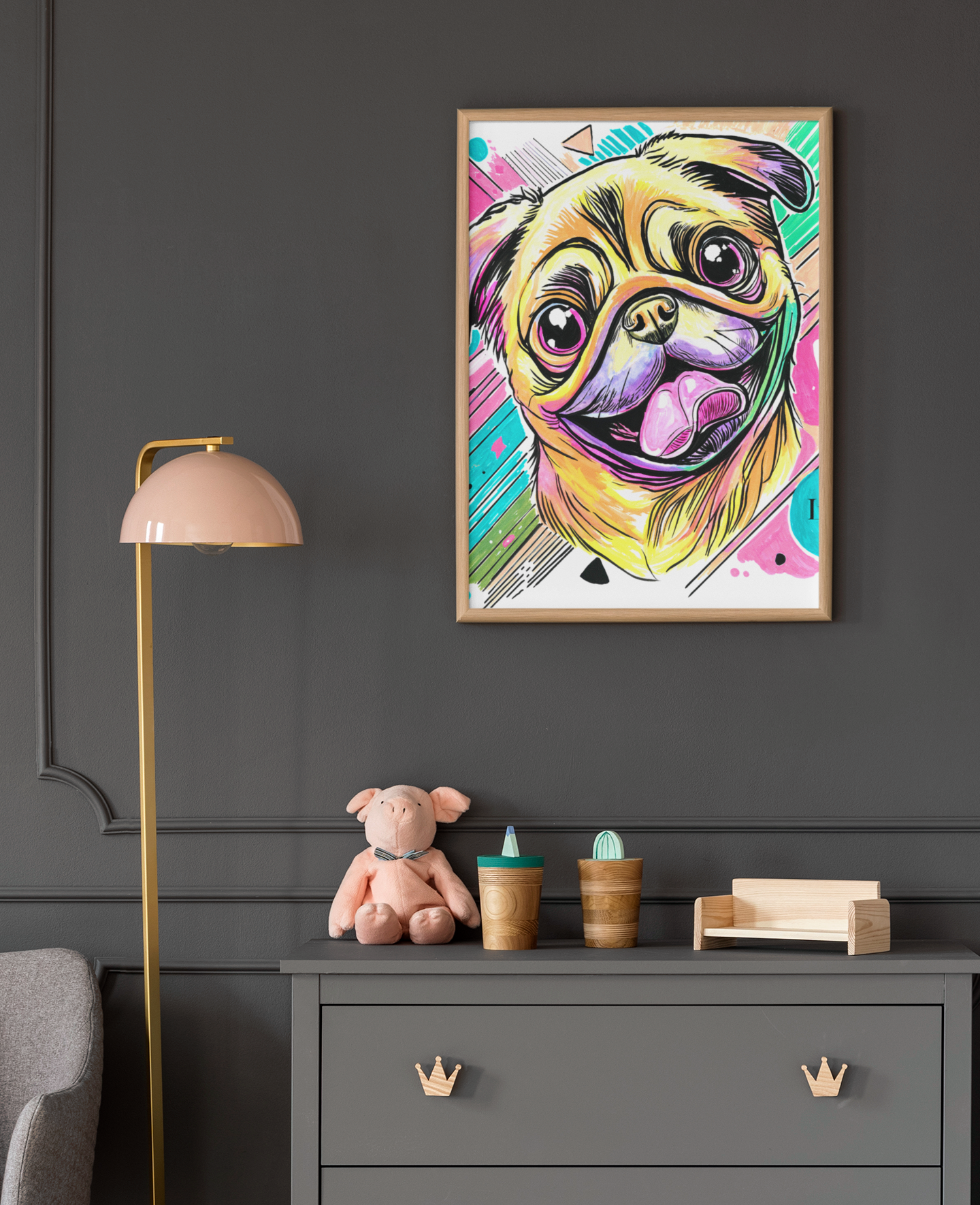 Mops-Kunstdruck | Kühnes Hundesporträt als Wandbild | LenyV Artelier