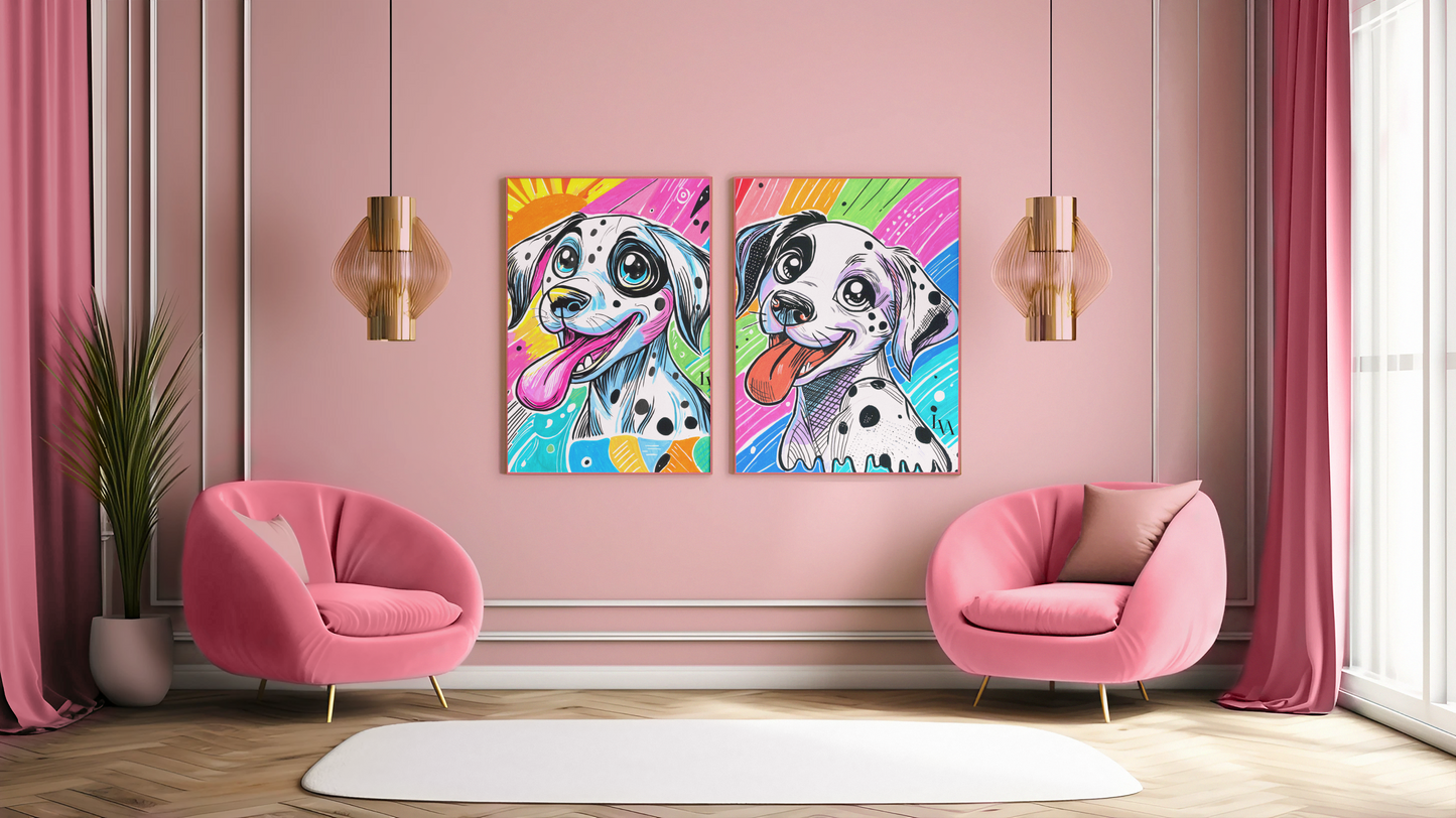 Dalmatian Diptych Canvas Set | Bold Dog Wall Art | LenyV Artelier