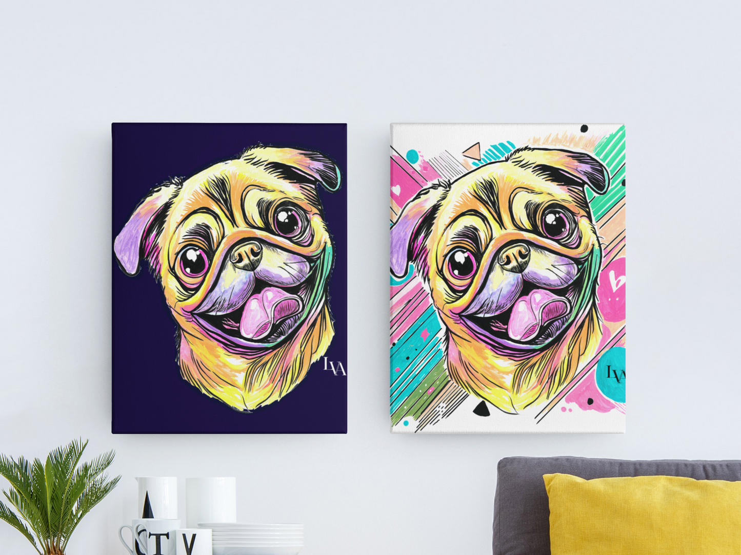 Pug Gallery Canvas Print | Dog Wall Art | LenyV Artelier