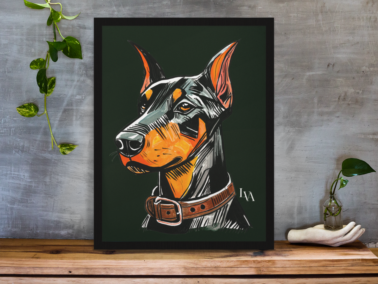 Dobermann Kunstdruck | Mutiges Hundeportrait Wandkunst | LenyV Artelier