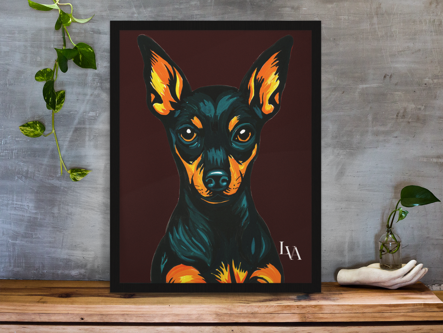 Miniatur Pinscher Kunstdruck | Mutiges Hundeporträt Wandkunst | LenyV Artelier