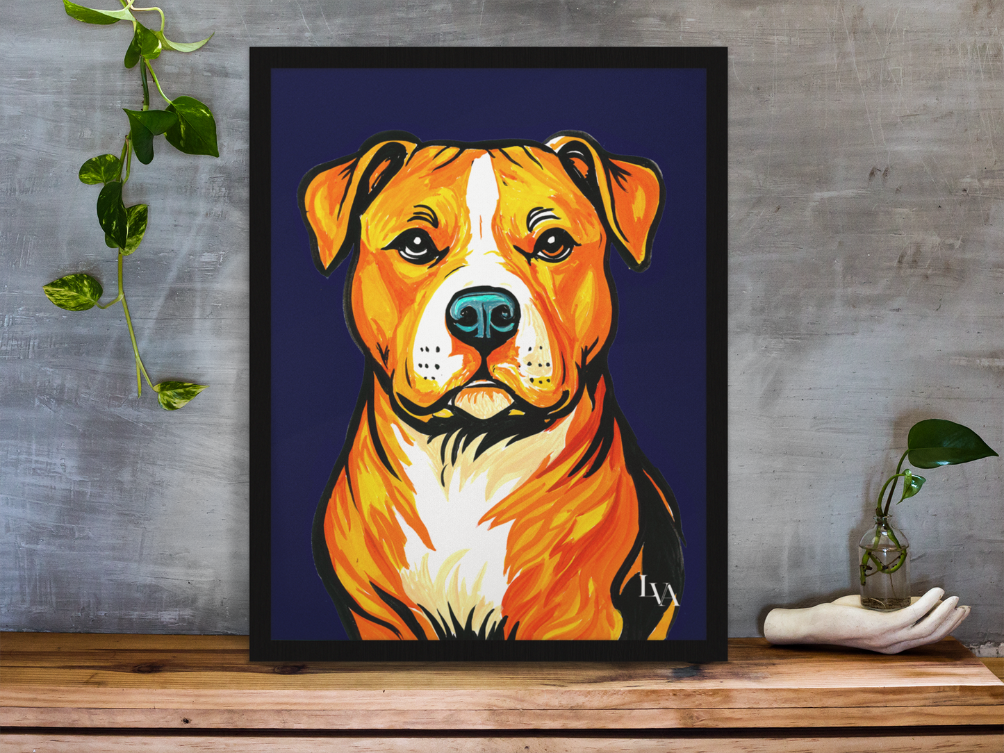 Pitbull Kunstdruck | Mutiges Hundeporträt Wandkunst | LenyV Artelier