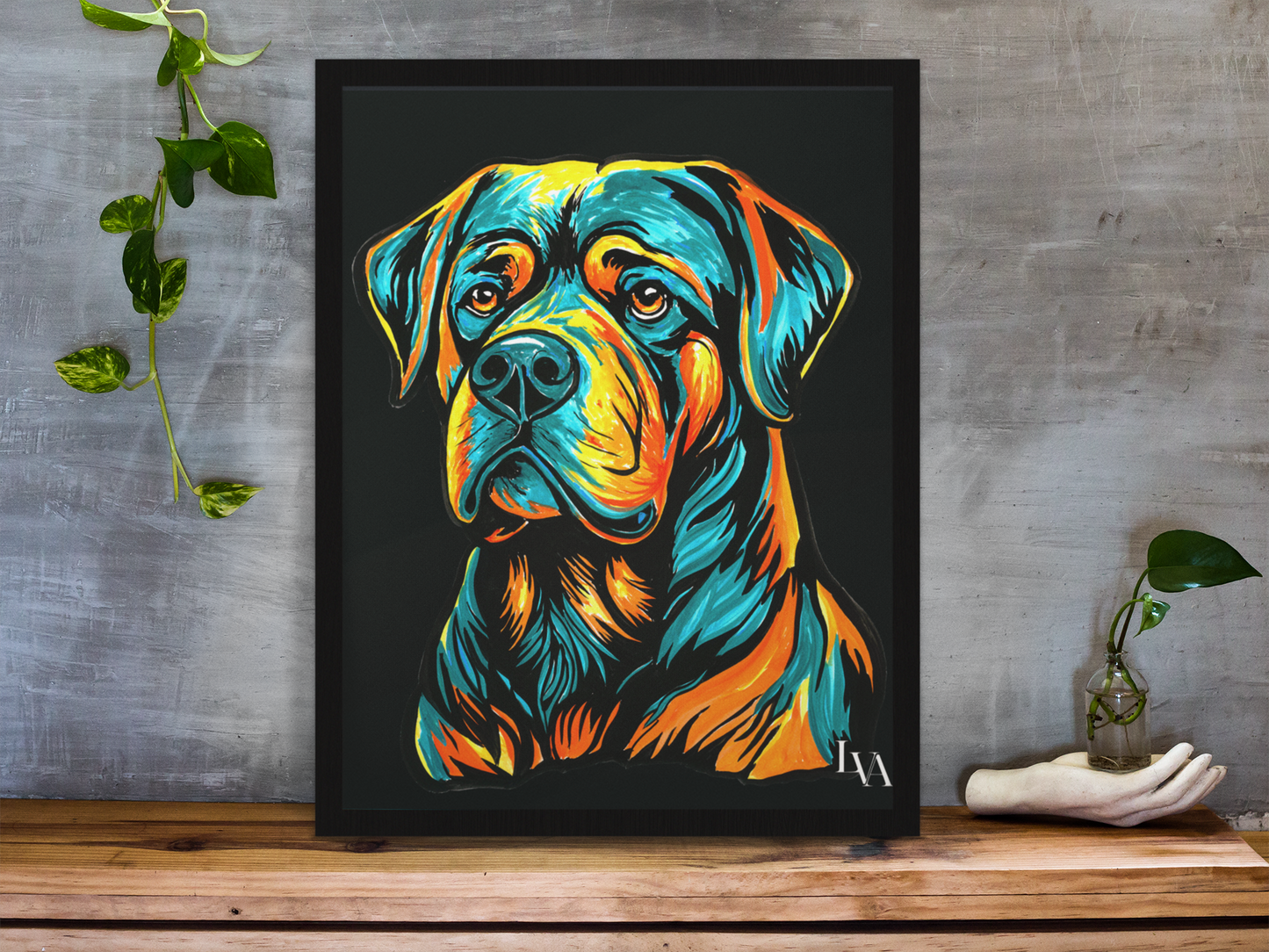 Rottweiler Kunstdruck | Mutiges Hundeporträt Wandkunst | LenyV Artelier
