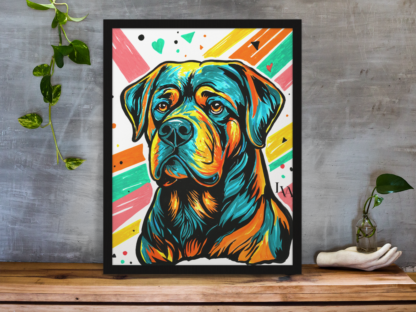 Rottweiler Kunstdruck | Mutiges Hundeporträt Wandkunst | LenyV Artelier