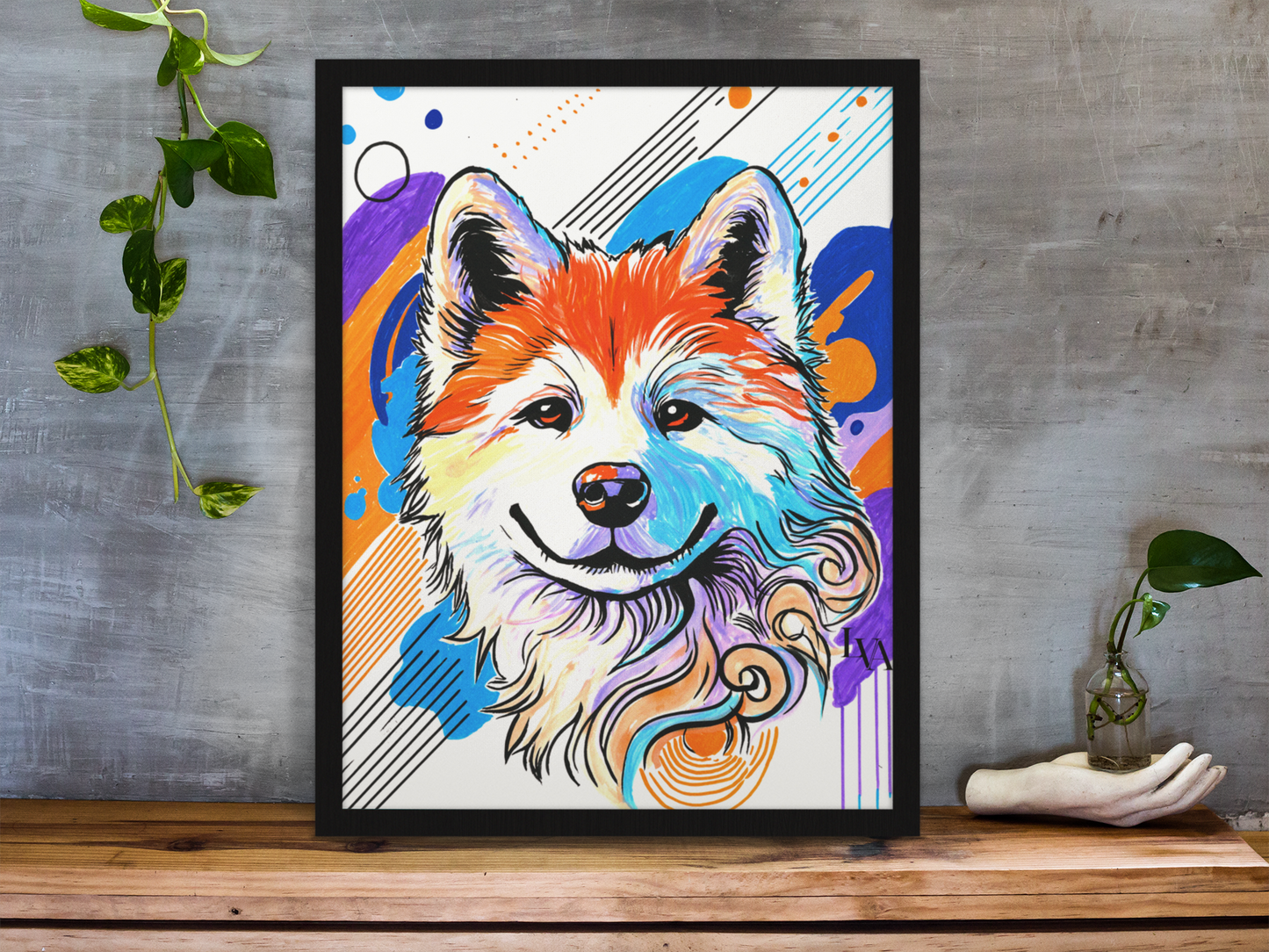 Shiba Inu Kunstdruck | Mutiges Hundeporträt Wandkunst | LenyV Artelier