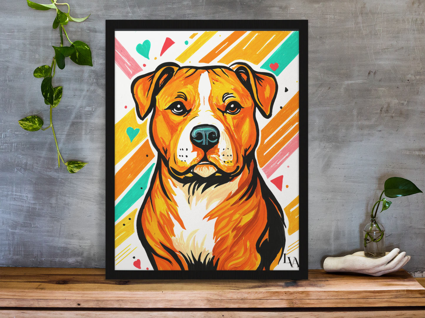 Pitbull Kunstdruck | Mutiges Hundeporträt Wandkunst | LenyV Artelier