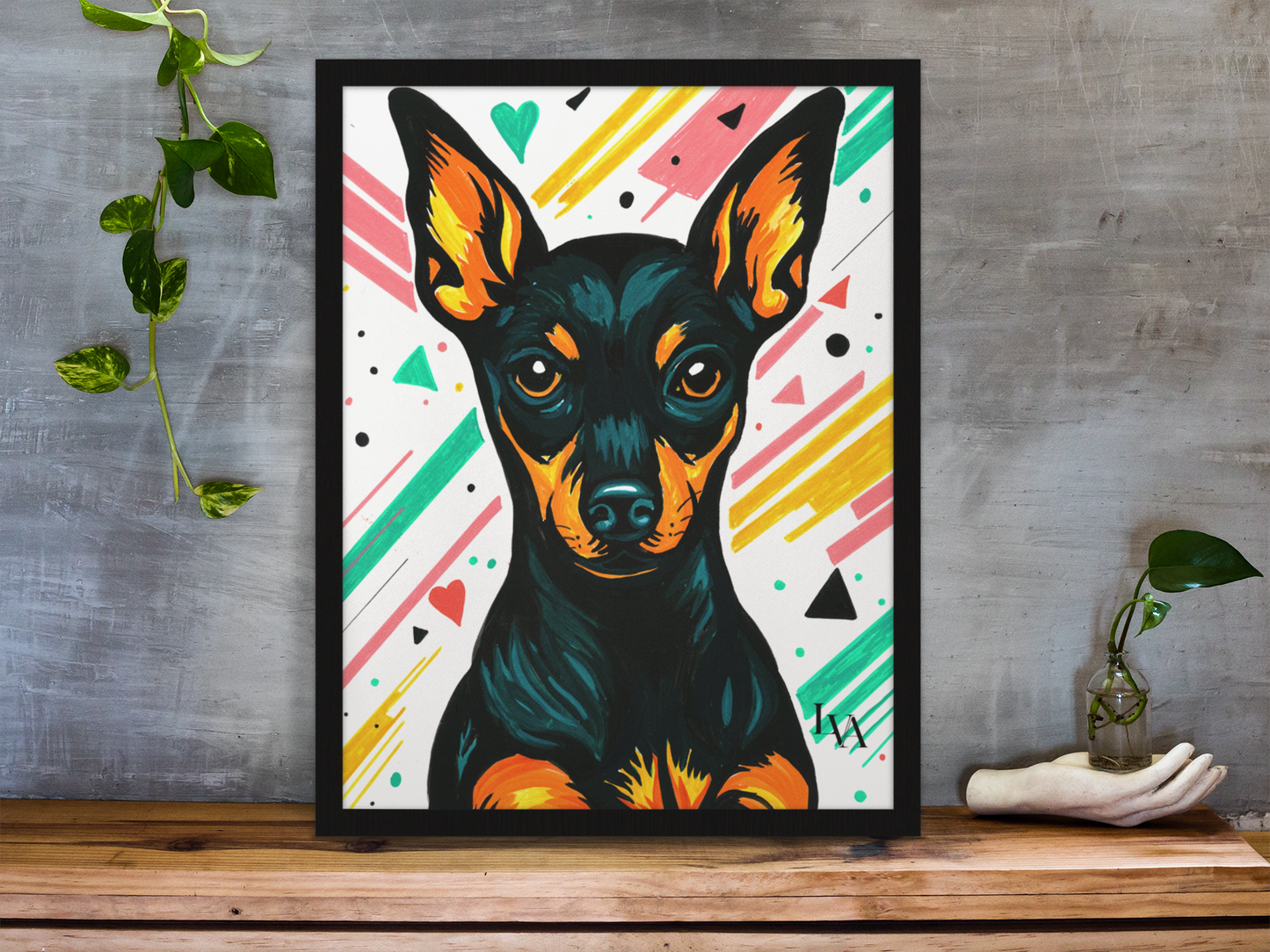 Miniatur Pinscher Kunstdruck | Mutiges Hundeporträt Wandkunst | LenyV Artelier