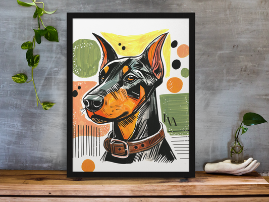 Dobermann Kunstdruck | Mutiges Hundeportrait Wandkunst | LenyV Artelier