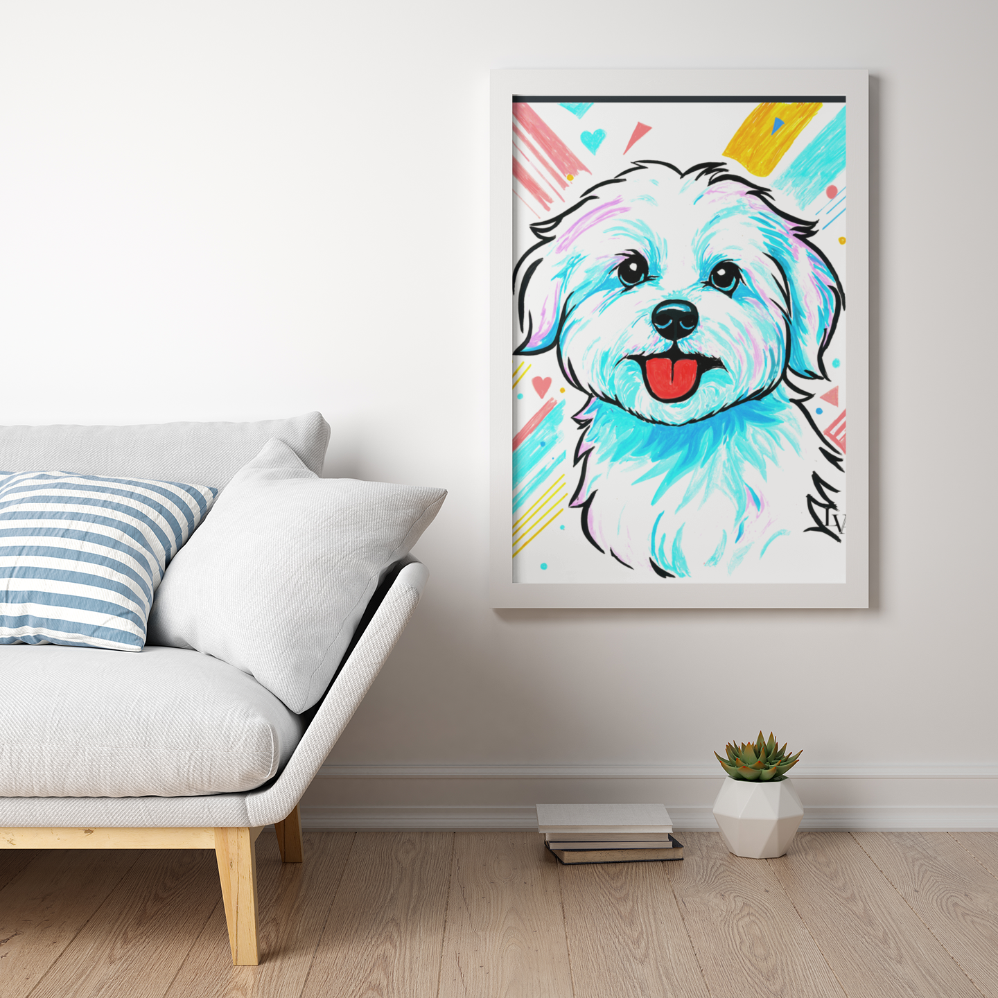 Impression d'art maltais | Décoration murale audacieuse avec portrait de chien | LenyV Artelier