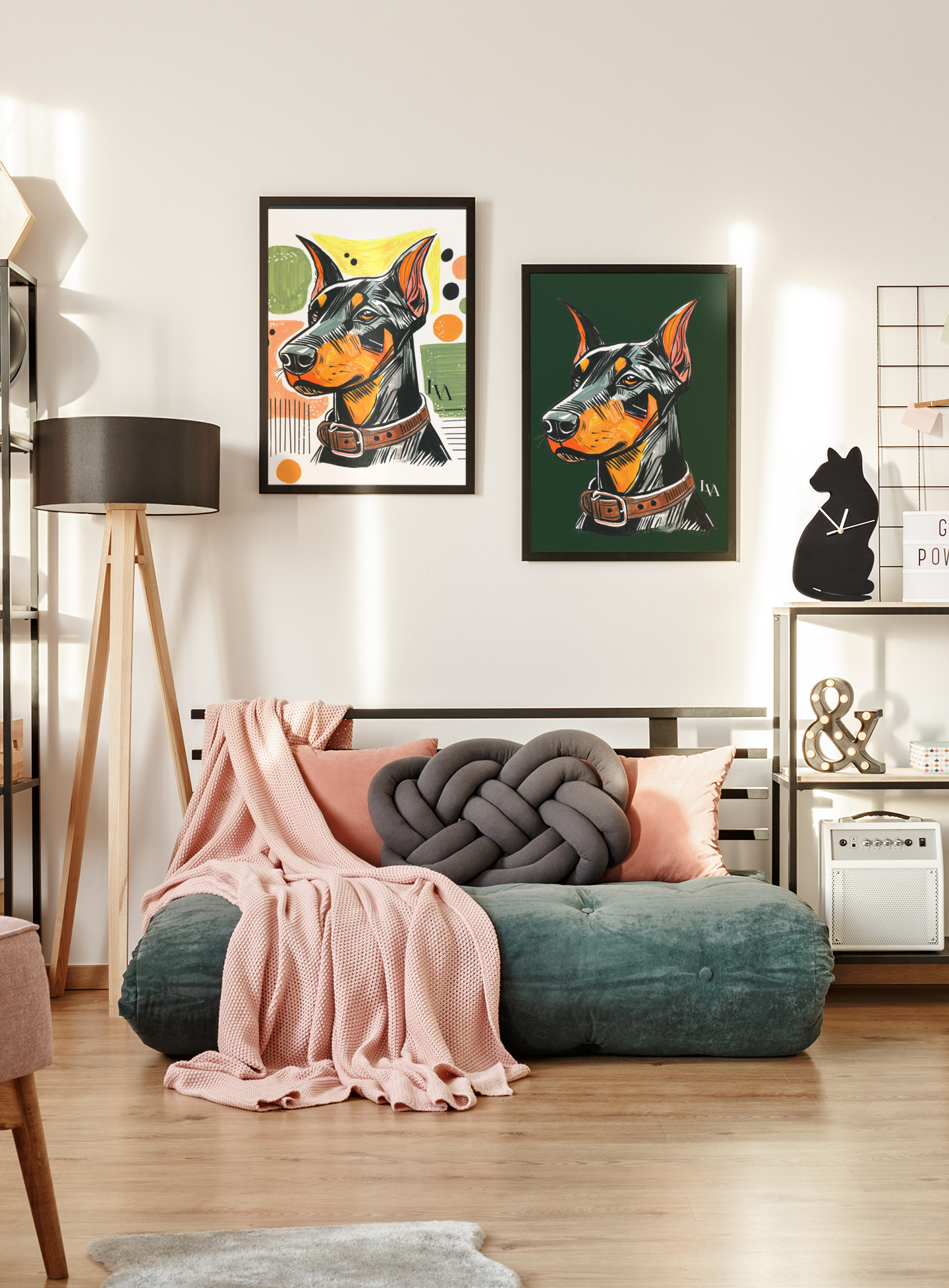 Dobermann Kunstdruck | Mutiges Hundeportrait Wandkunst | LenyV Artelier