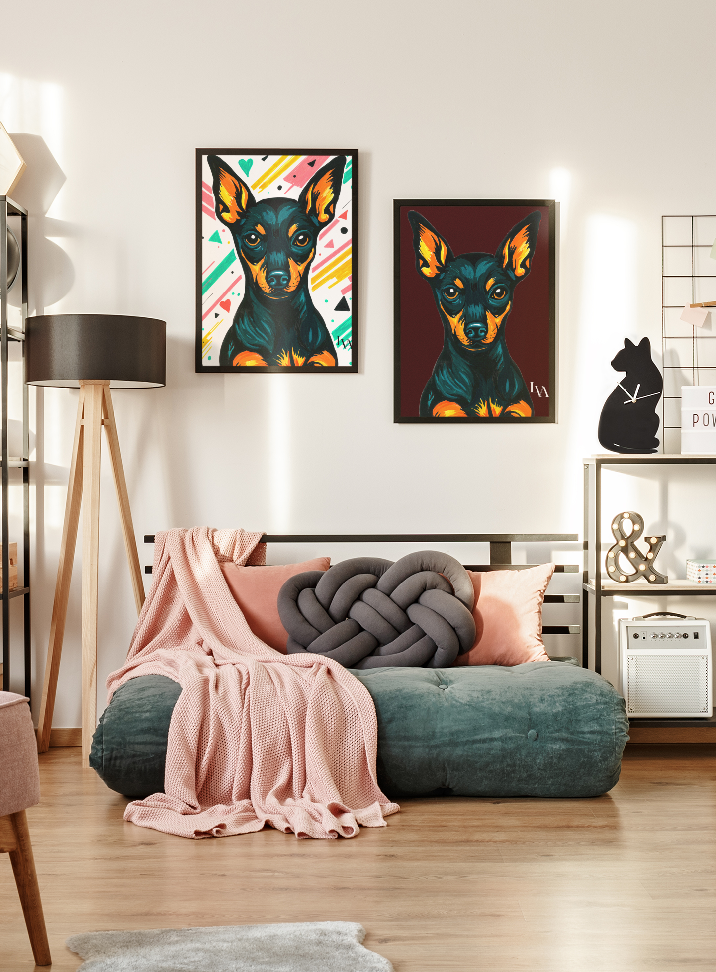 Miniatur Pinscher Kunstdruck | Mutiges Hundeporträt Wandkunst | LenyV Artelier
