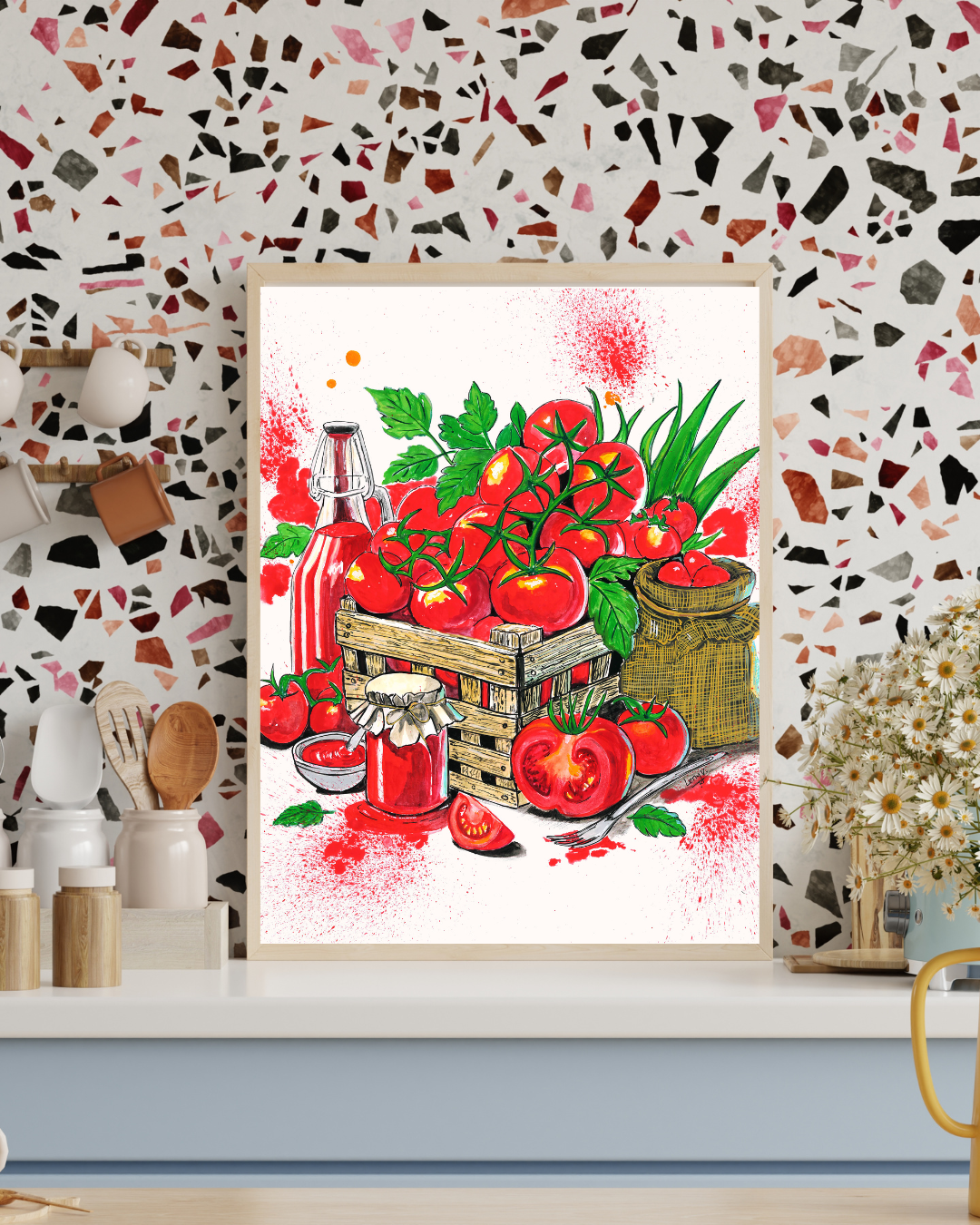 Tomatenernte Stillleben – Kunstdruck